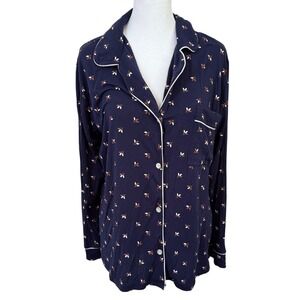 Eberjey Womens S Navy Floral Pajama Top Button Front Long Sleeve Loungewear‎